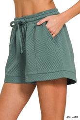Zenana Textured Knit Jacquard Drawstring Shorts OutfitFlow
